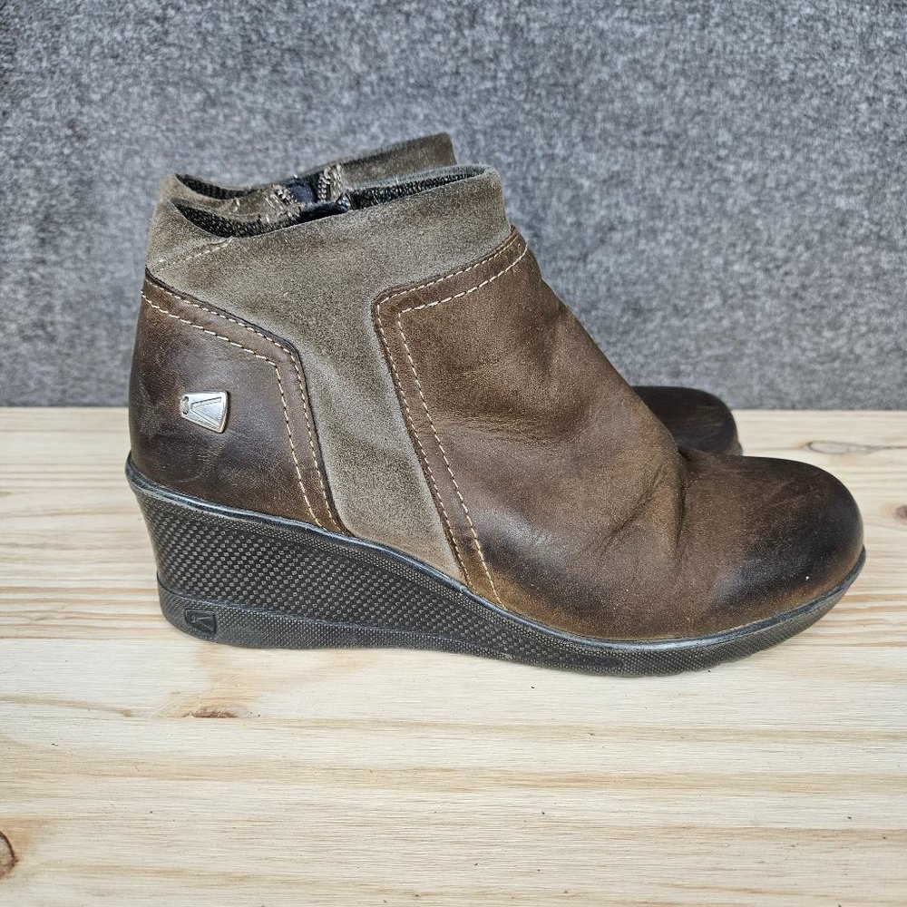 Keen Women Boot Wedge Zip Bootie Size 7.5 Brown Ankle Chukka Pre Owned
